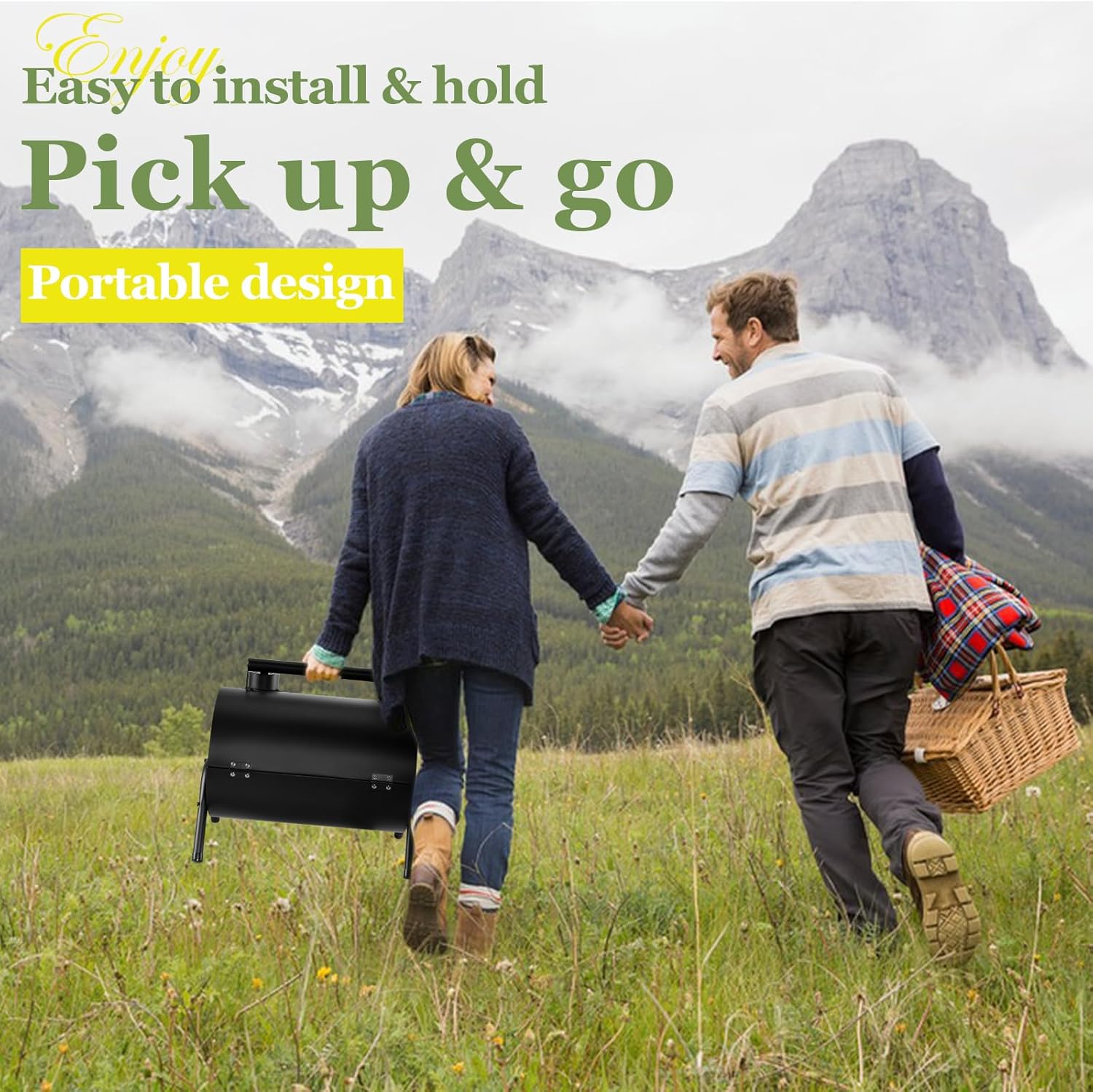 Leonyo Portable Charcoal Grill, Small BBQ Grill with Food Tray & Rack, Metal Small Tabletop Barbecue Smoker Ideal for Outdoor Camping Grilling Party Picnic, Two Side Carbon Griller(235Sq.in)